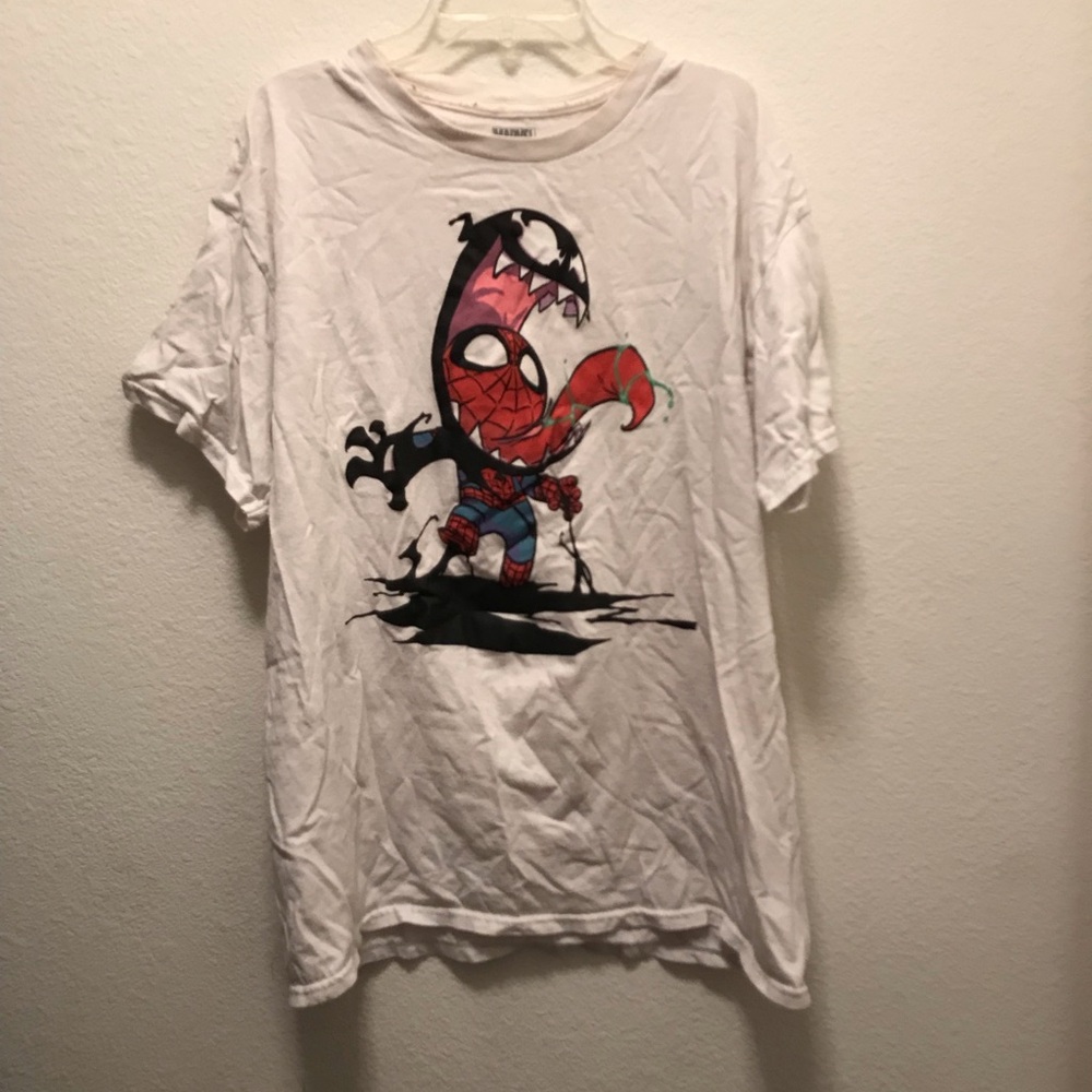 MARVEL Spiderman Venom Design White Short Sleeve Graphic T-Shirt Men Large